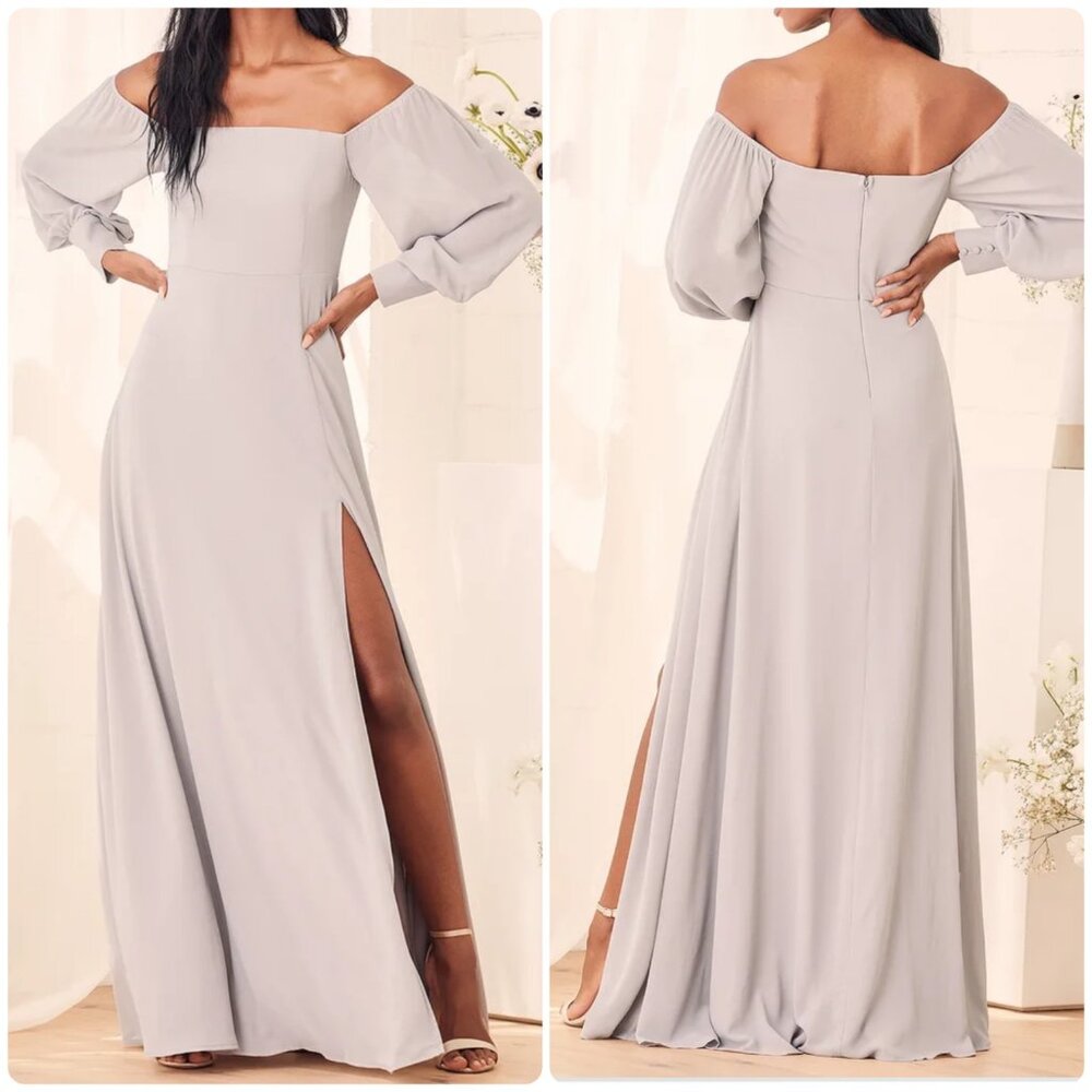 Lulu's Light Gray Off-Shoulder Maxi Dress